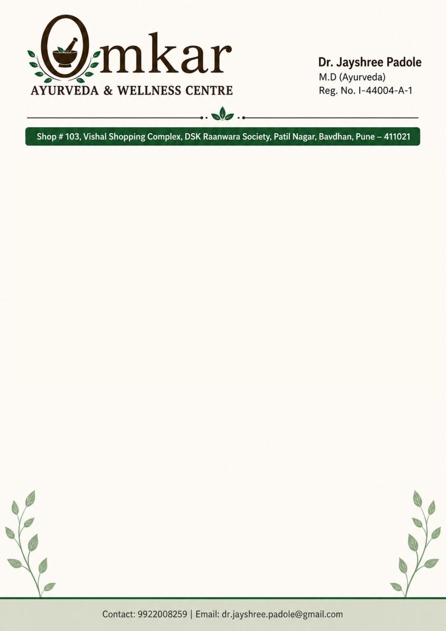 Omkar letterhead with logo, doctor's details and address